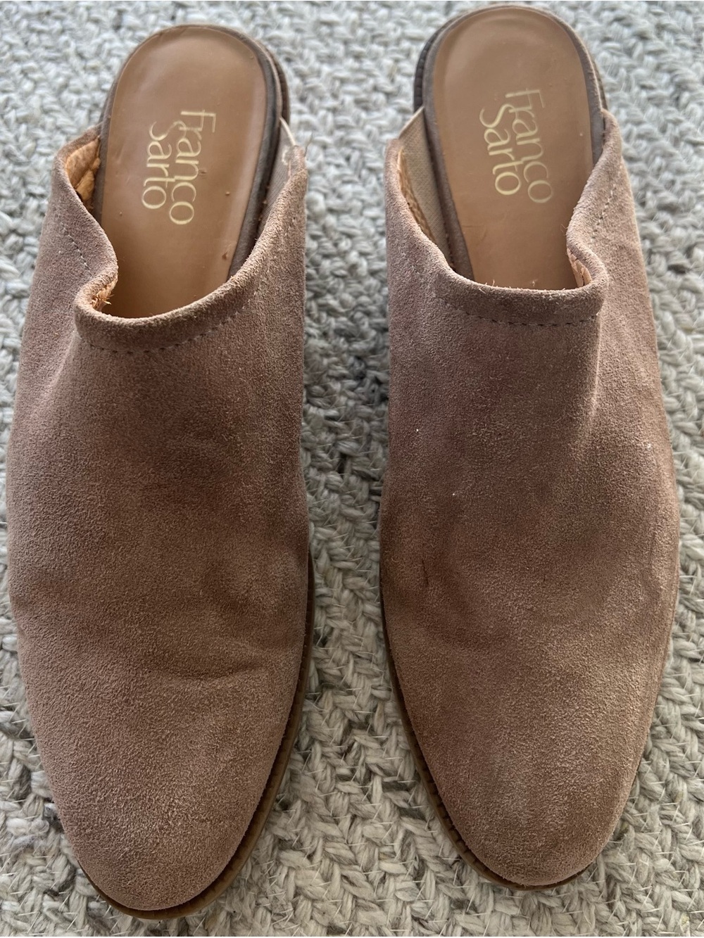 Franco Sarto Taupe Suede Mules